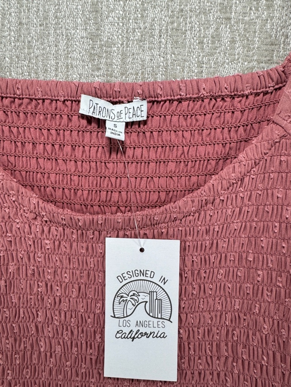 NWT Patrons of Peace Mulberry Pink Smocked Swiss Dot Mini Dress Size Small - Picture 2 of 10